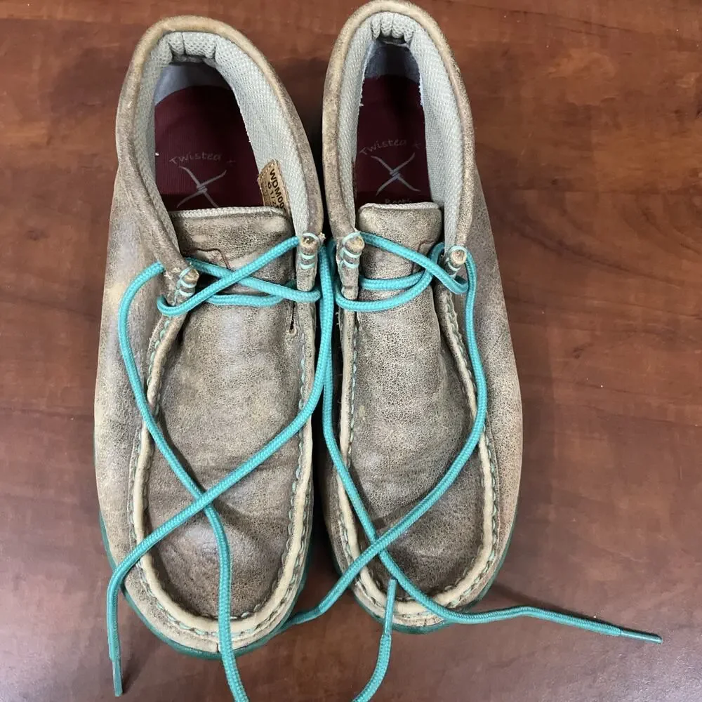 Twisted X Bomber sz 6.5 Chukka Driving Moccasin Brown Teal Leather Women Boots